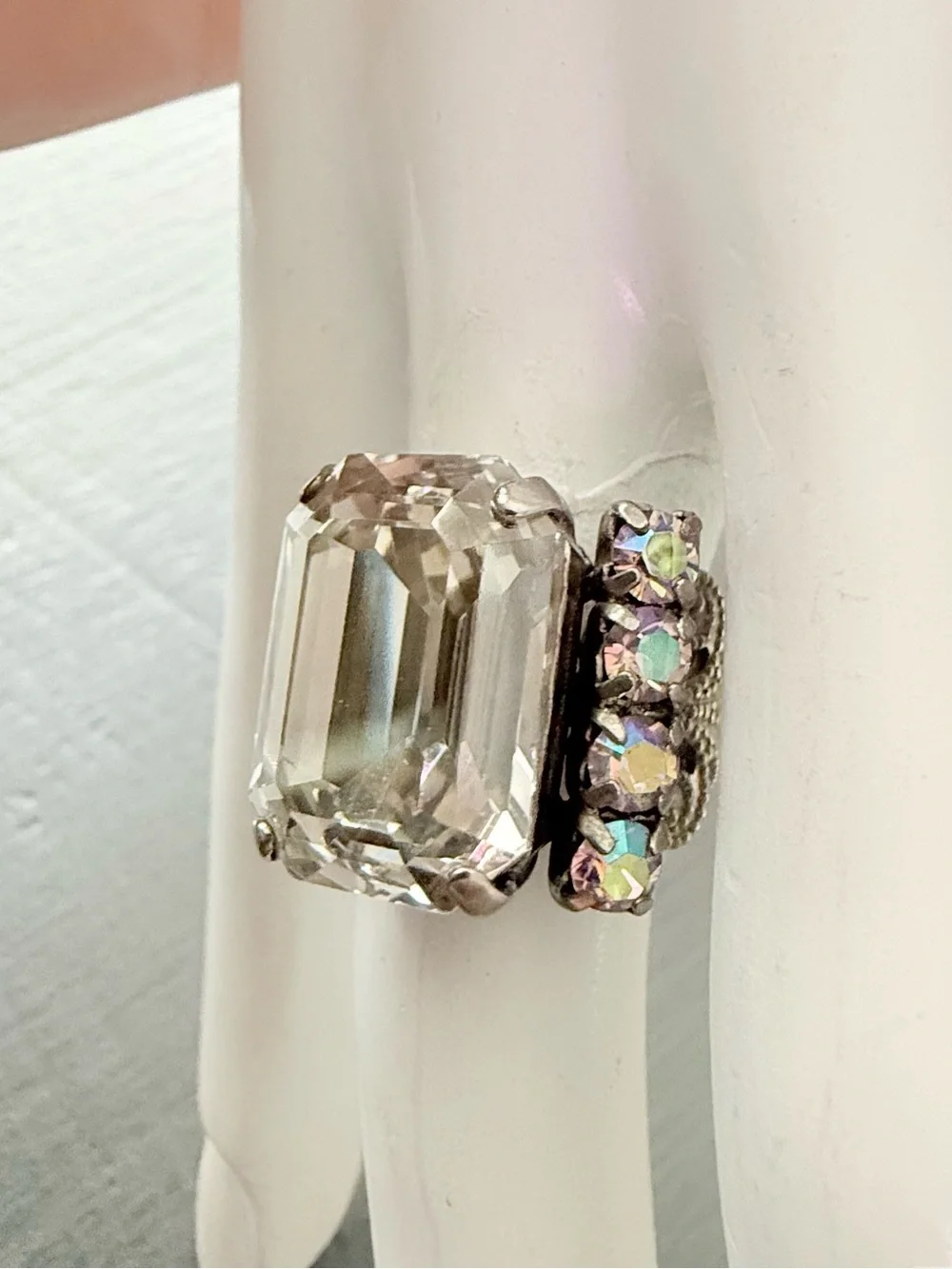 Sorrelli Clear Emerald-Cut Crystal Ring Aurora Accents 7 Adjustable